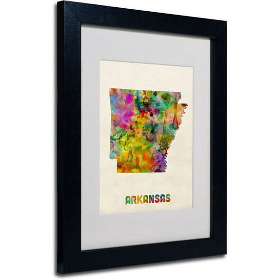 Trademark Fine Art "Arkansas Map" Matted Framed Art by Michael Tompsett, Black Frame