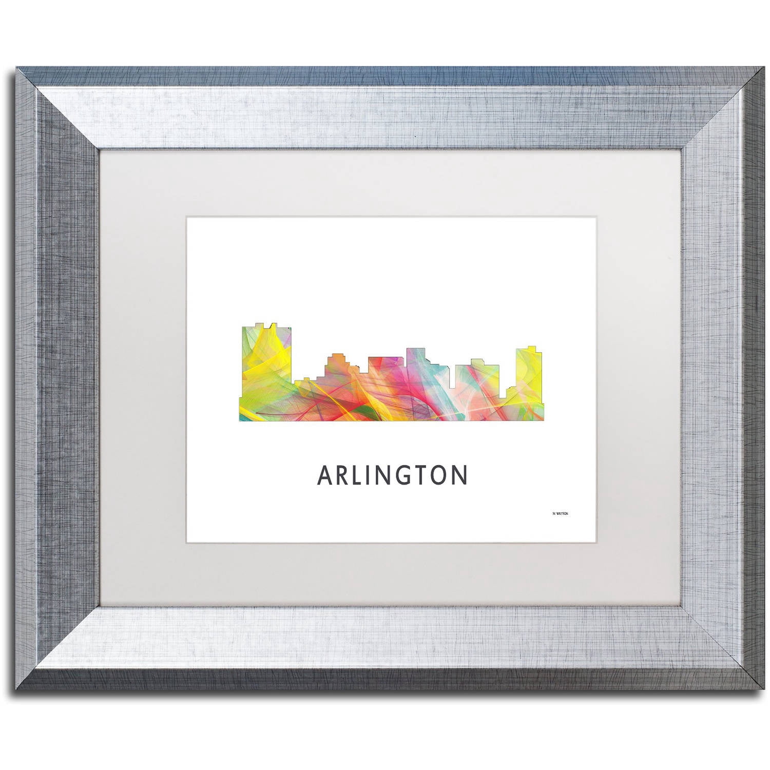 Trademark Fine Art 'Arlington Texas Skyline WB-1' Canvas Art by Marlene Watson, White Matte, Silver Frame