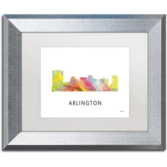 Trademark Fine Art 'Arlington Texas Skyline WB-1' Canvas Art by Marlene Watson, White Matte, Silver Frame