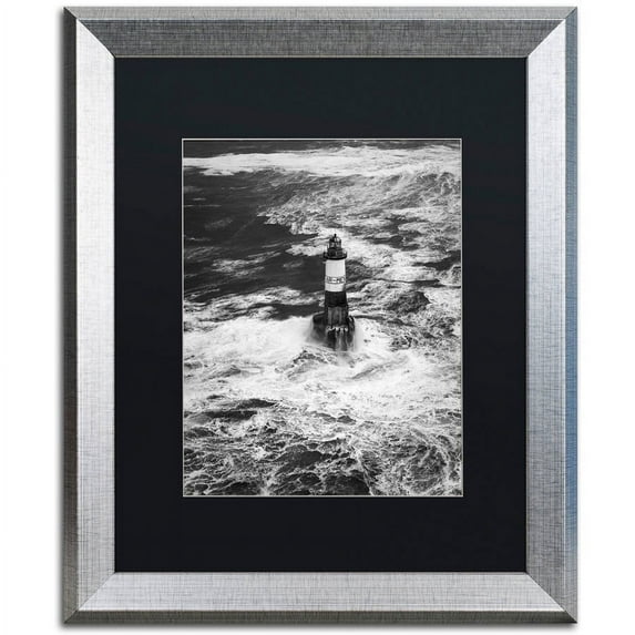 Trademark Fine Art "Armen Lighthouse Against Ruzica" Canvas Art by Mathieu Rivrin, Black Matte, Silver Frame