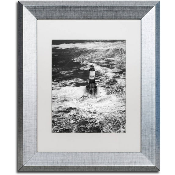 Trademark Fine Art "Armen Lighthouse Against Ruzica" Canvas Art by Mathieu Rivrin, White Matte, Silver Frame