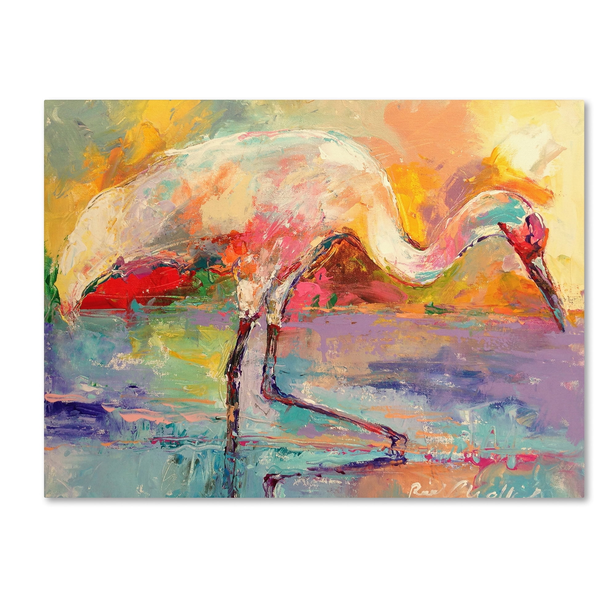 Colorful Impressionistic Crane Canvas Art by Richard Wallich