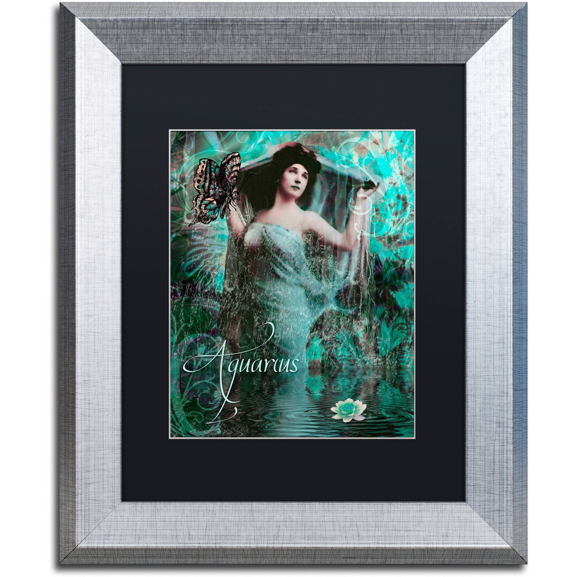 Trademark Fine Art "Art Nouveau Zodiac Aquarius" Canvas Art by Color Bakery Black Matte, Silver Frame