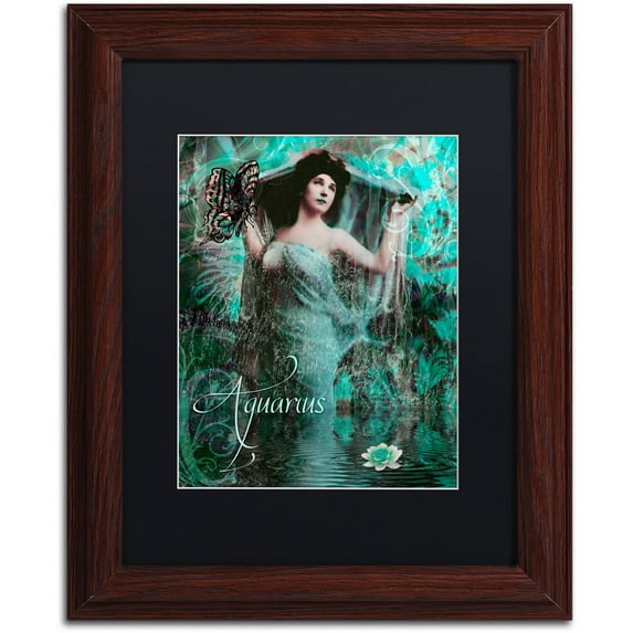 Trademark Fine Art "Art Nouveau Zodiac Aquarius" Canvas Art by Color Bakery Black Matte, Wood Frame