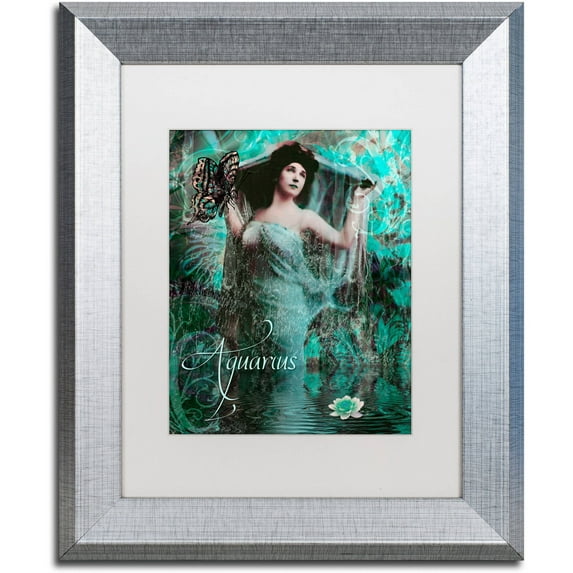 Trademark Fine Art "Art Nouveau Zodiac Aquarius" Canvas Art by Color Bakery White Matte, Silver Frame