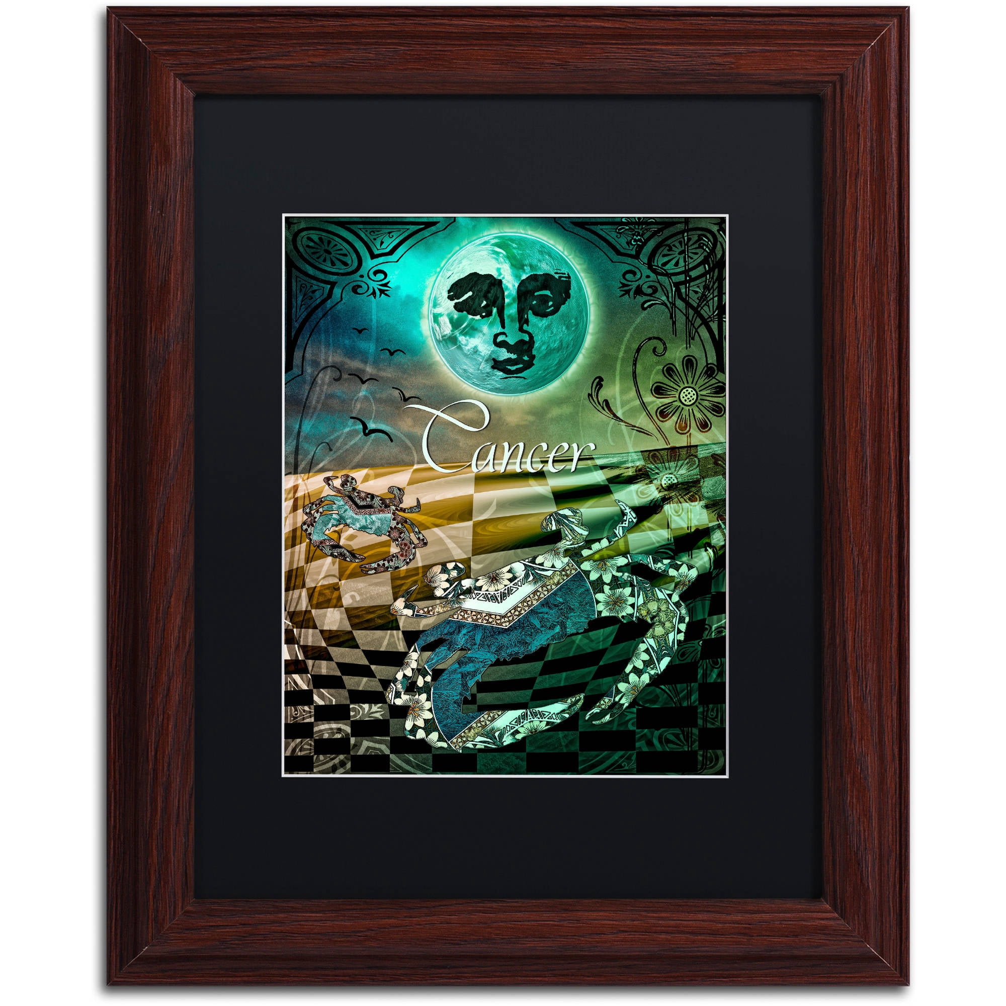 Trademark Fine Art "Art Nouveau Zodiac Cancer" Canvas Art by Color Bakery Black Matte, Wood Frame