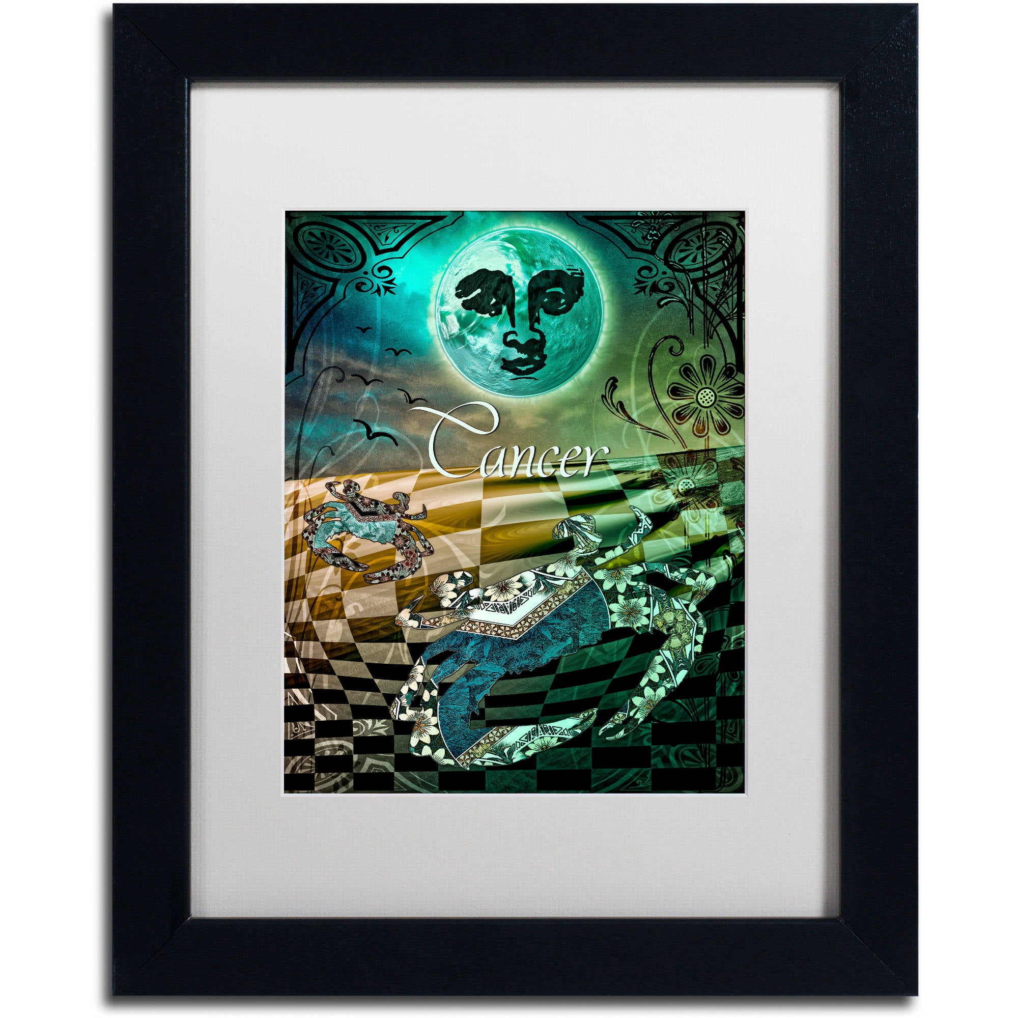 Trademark Fine Art "Art Nouveau Zodiac Cancer" Canvas Art by Color Bakery White Matte, Black Frame