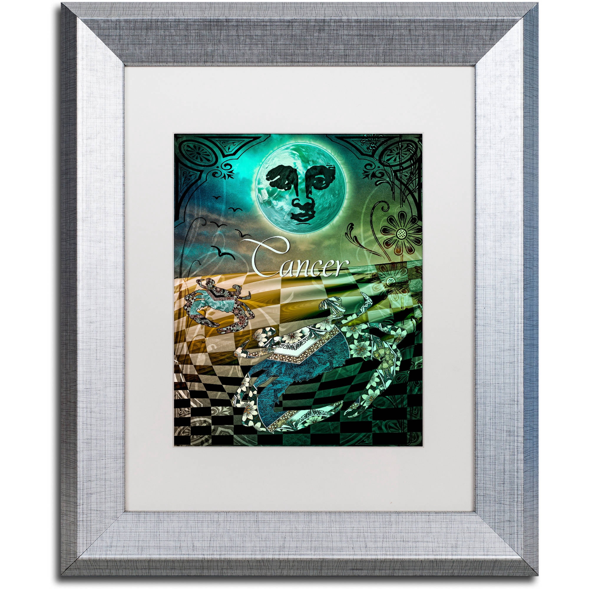 Trademark Fine Art "Art Nouveau Zodiac Cancer" Canvas Art by Color Bakery White Matte, Silver Frame