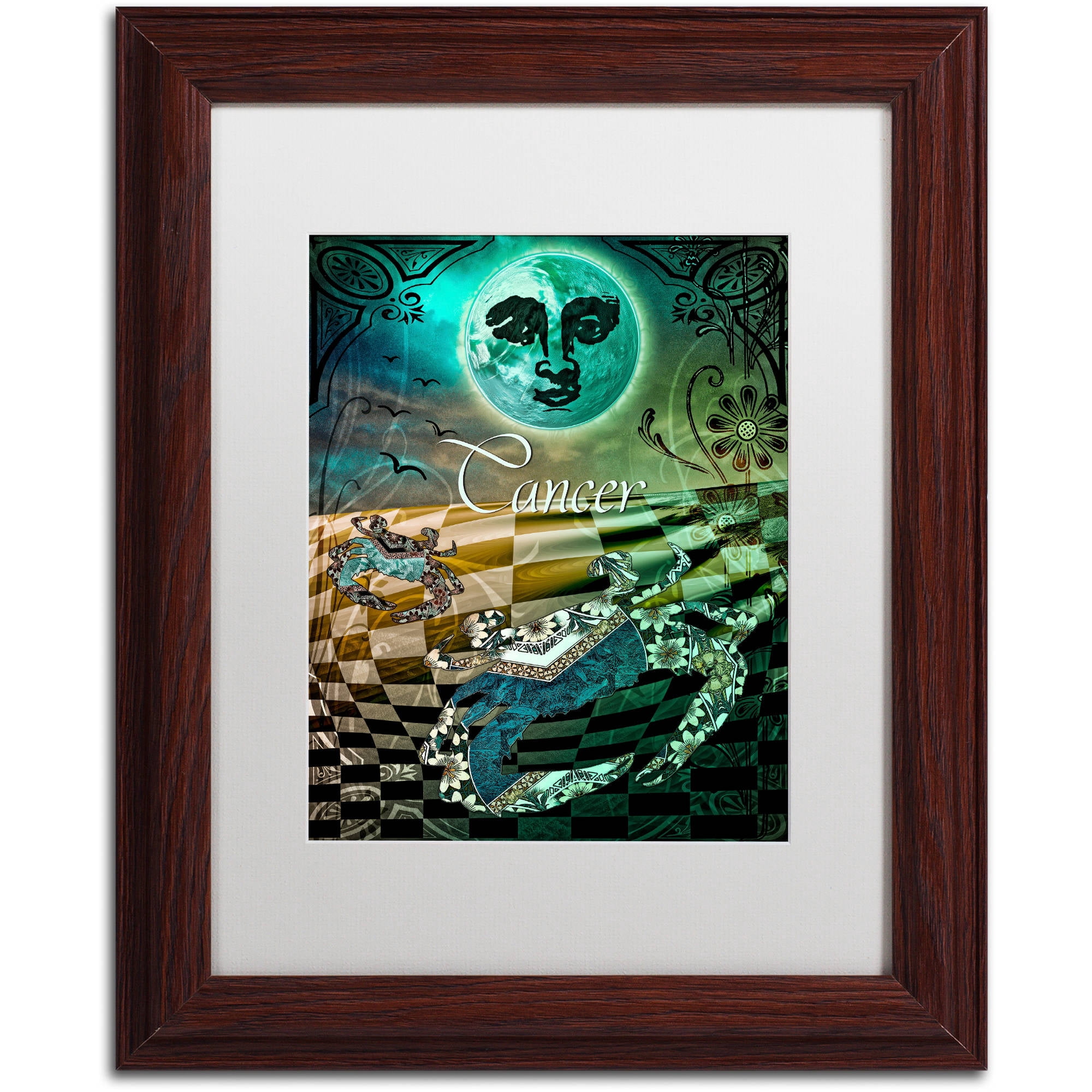 Trademark Fine Art "Art Nouveau Zodiac Cancer" Canvas Art by Color Bakery White Matte, Wood Frame