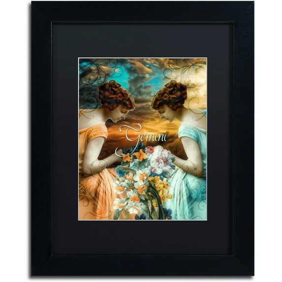 Trademark Fine Art "Art Nouveau Zodiac Gemini" Canvas Art by Color Bakery Black Matte, Black Frame
