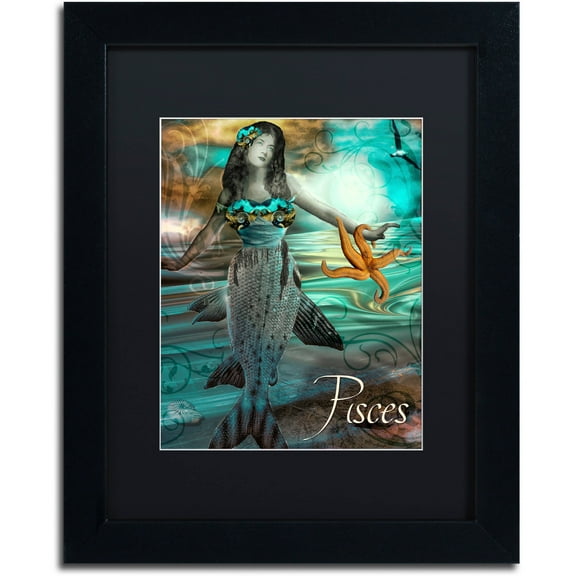 Trademark Fine Art "Art Nouveau Zodiac Pisces" Canvas Art by Color Bakery Black Matte, Black Frame