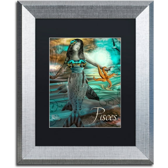 Trademark Fine Art "Art Nouveau Zodiac Pisces" Canvas Art by Color Bakery Black Matte, Silver Frame