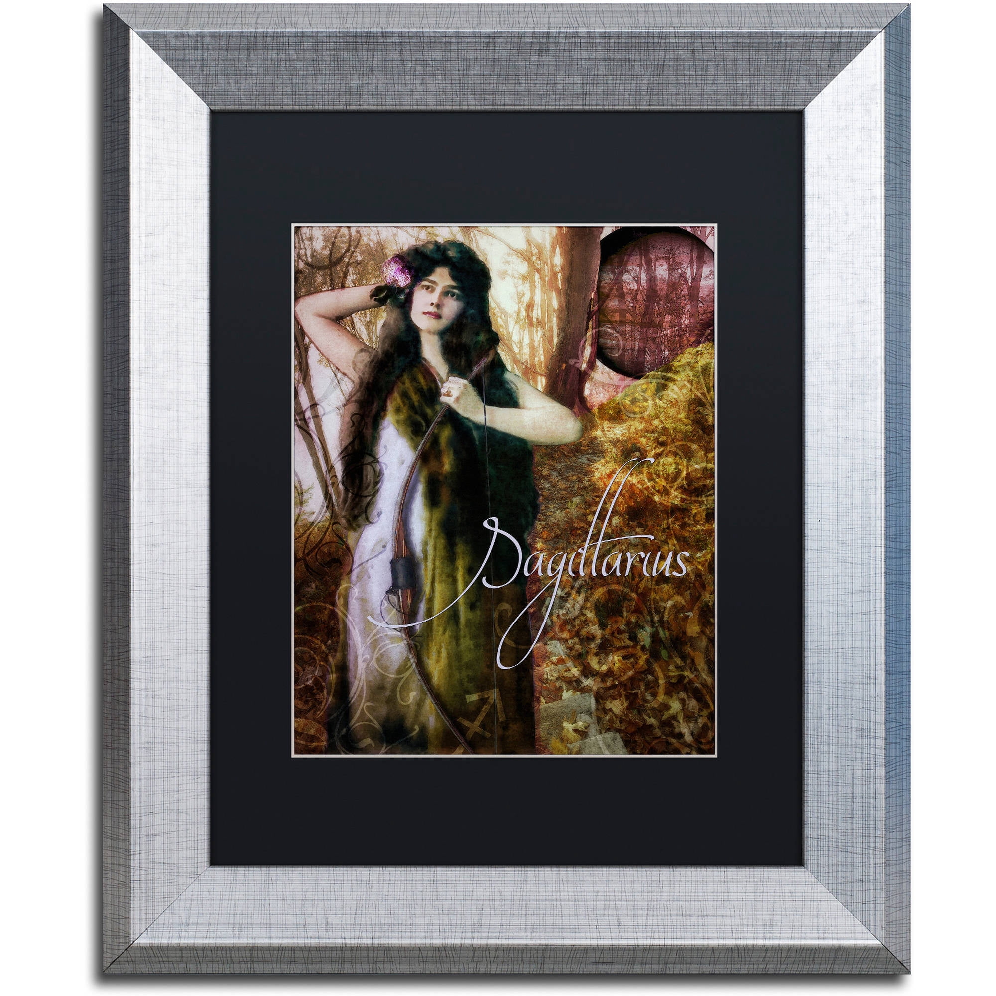 Trademark Fine Art "Art Nouveau Zodiac Sagittarius" Canvas Art by Color Bakery Black Matte, Silver Frame