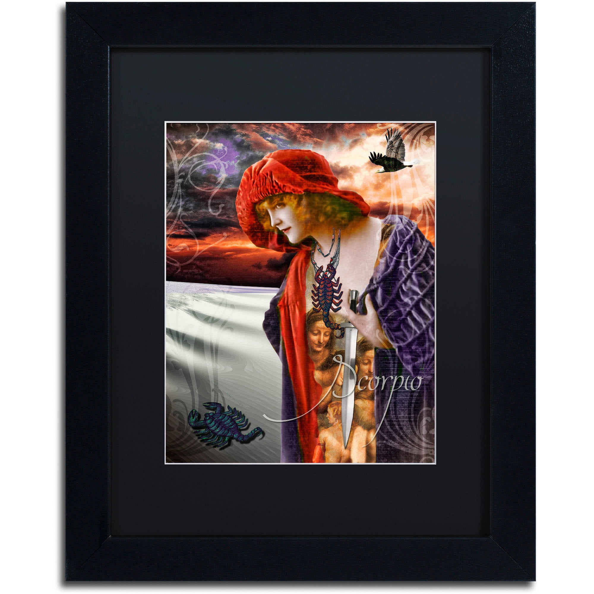 Trademark Fine Art "Art Nouveau Zodiac Scorpio" Canvas Art by Color Bakery Black Matte, Black Frame