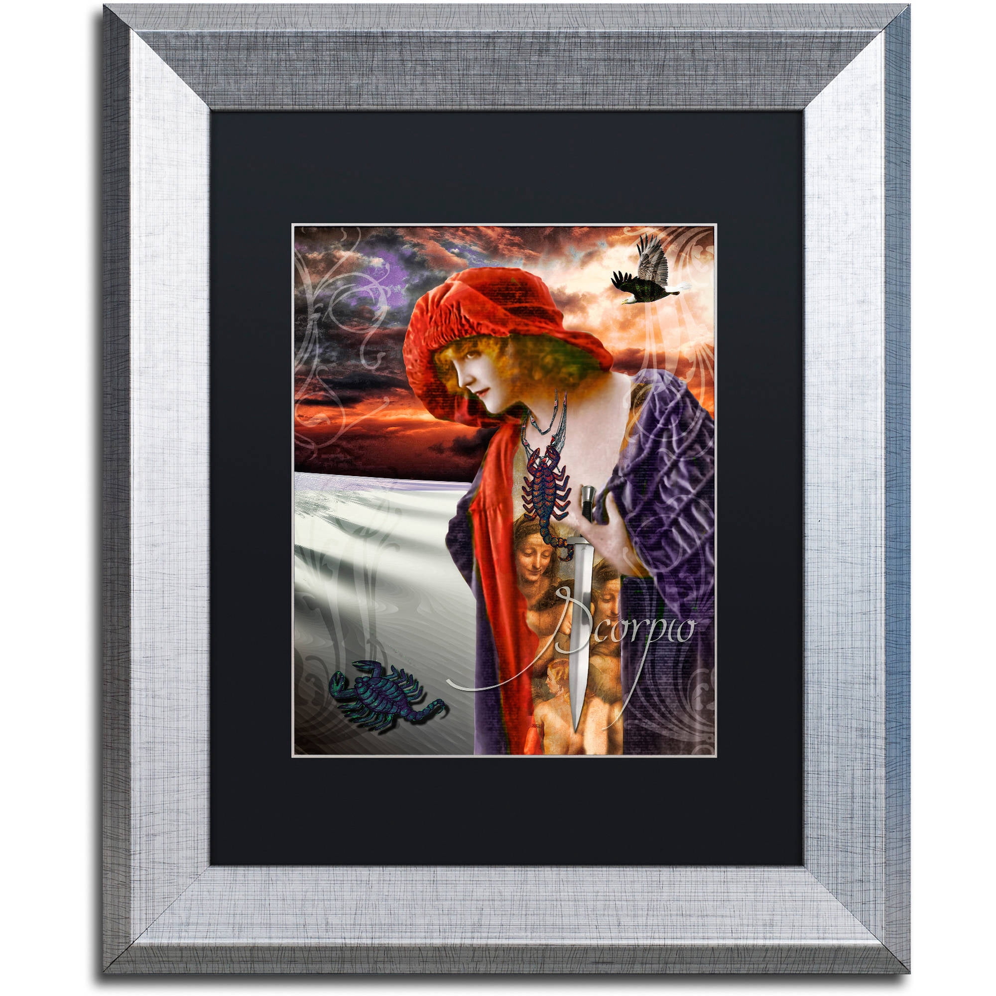 Trademark Fine Art "Art Nouveau Zodiac Scorpio" Canvas Art by Color Bakery Black Matte, Silver Frame