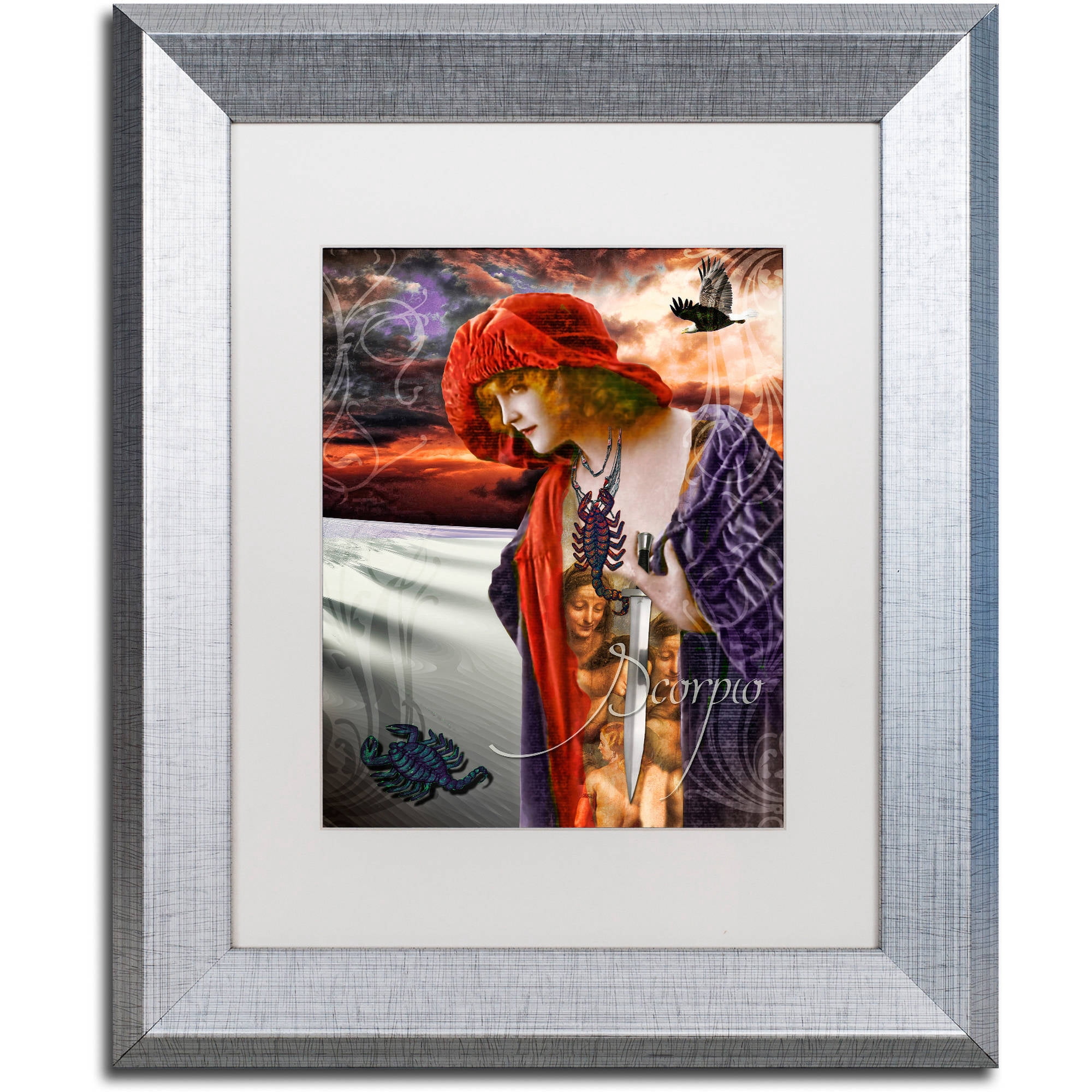 Trademark Fine Art "Art Nouveau Zodiac Scorpio" Canvas Art by Color Bakery White Matte, Silver Frame