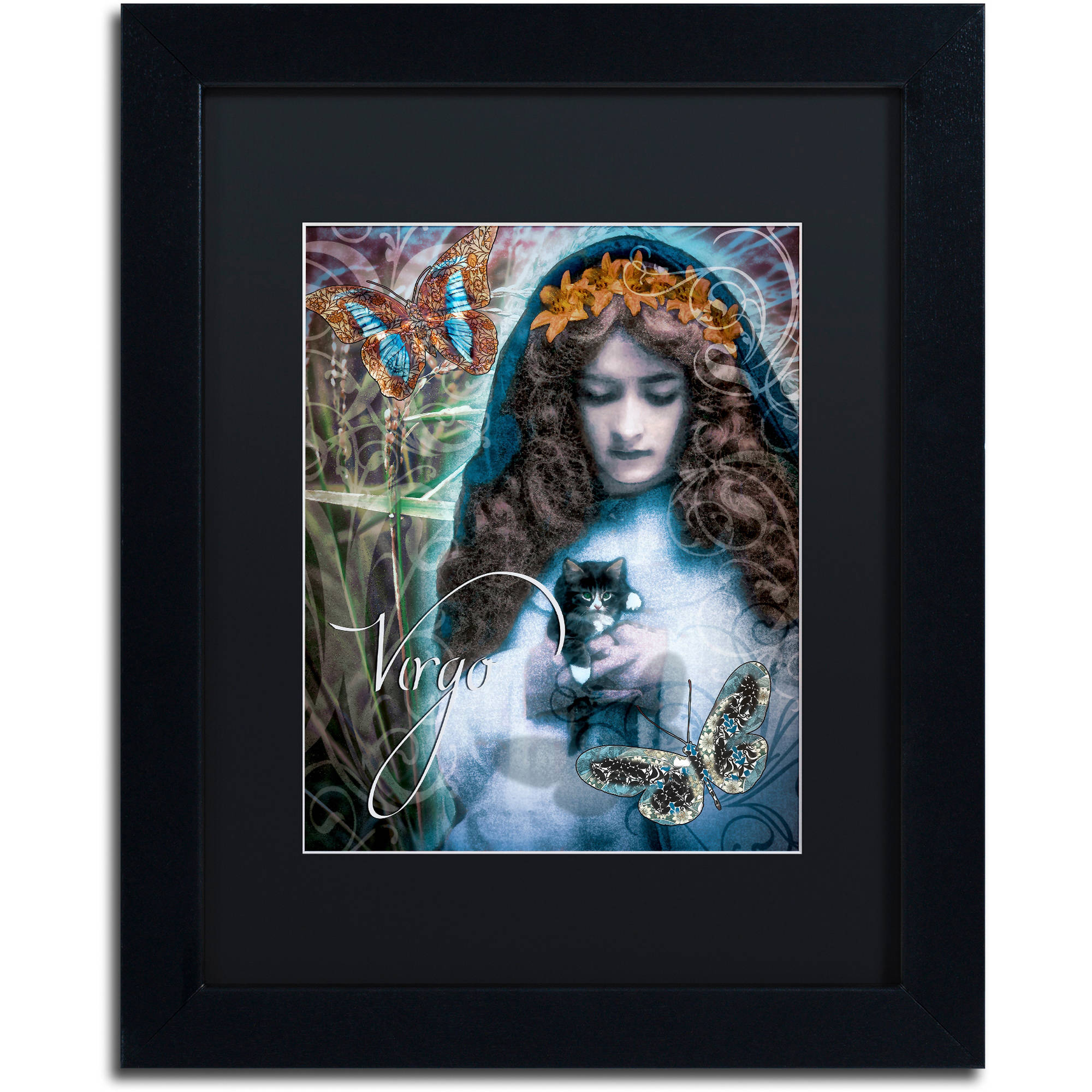 Trademark Fine Art "Art Nouveau Zodiac Virgo" Canvas Art by Color Bakery Black Matte, Black Frame
