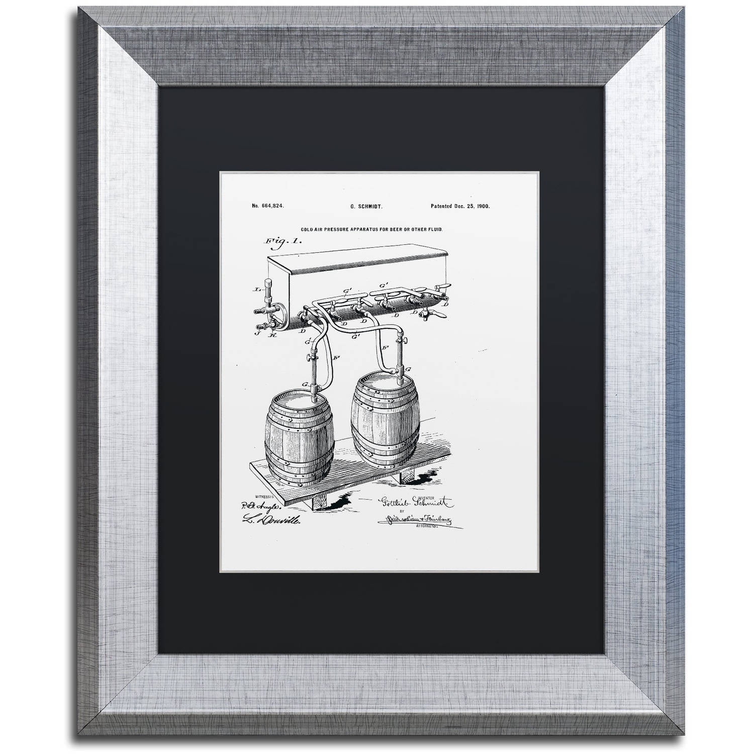 Trademark Fine Art "Art Of Brewing Beer Patent White" Canvas Art by Claire Doherty Black Matte, Silver Frame