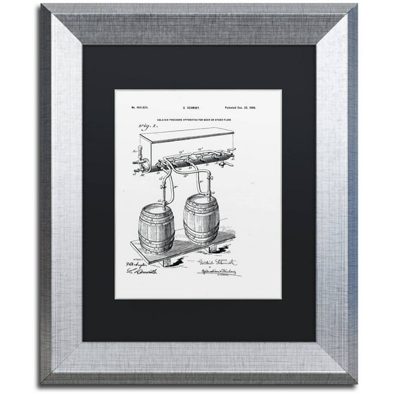 Trademark Fine Art "Art Of Brewing Beer Patent White" Canvas Art by Claire Doherty Black Matte, Silver Frame