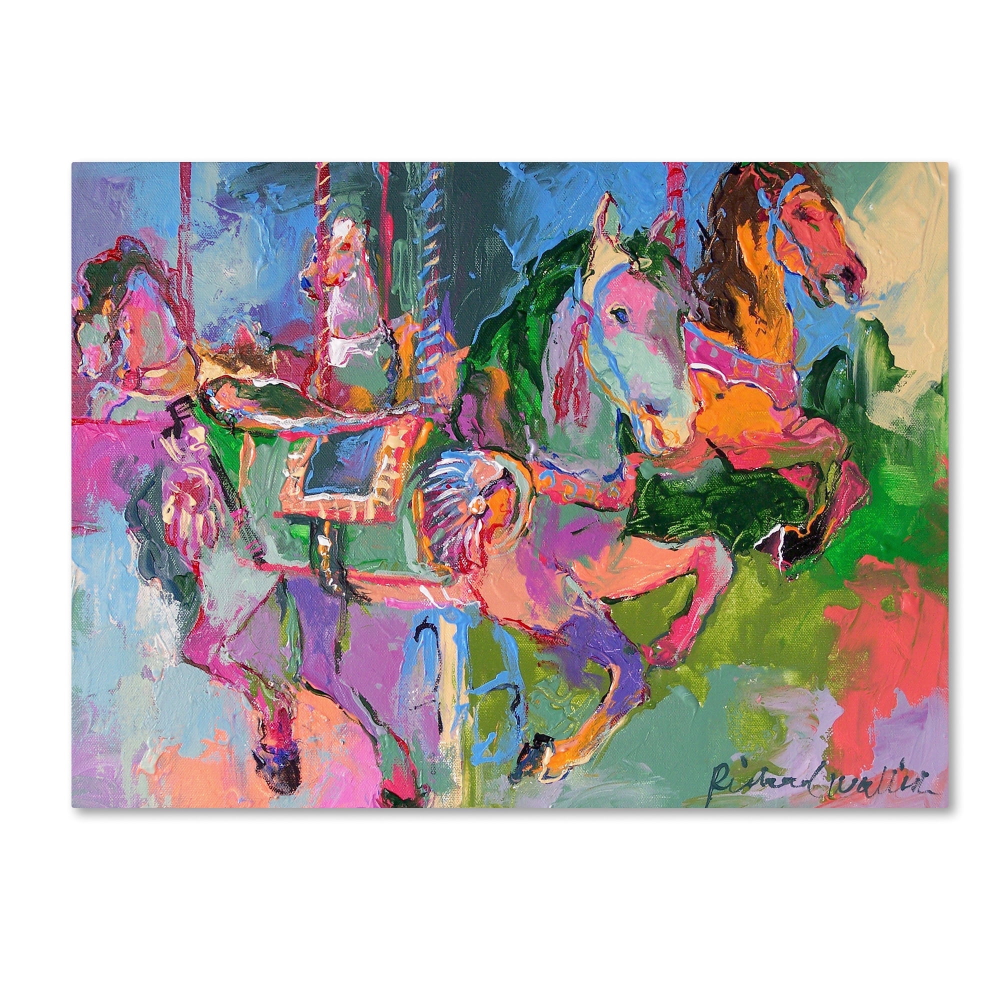 Colorful Carousel Horses Print on Canvas, 20" x 25"