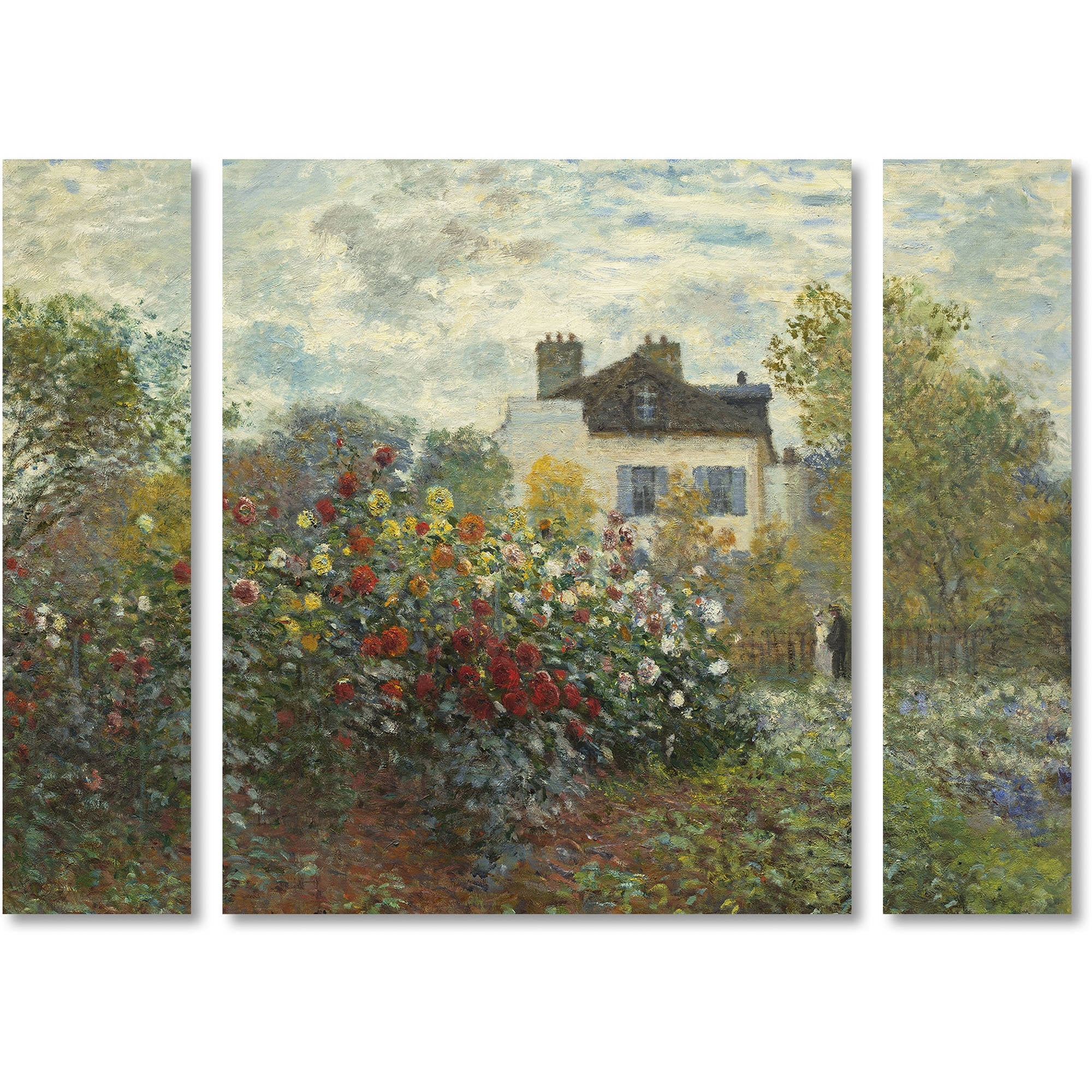 Trademark Fine Art "Artist's Garden In Argenteuil" Canvas Art by Claude Monet Three Panel Set