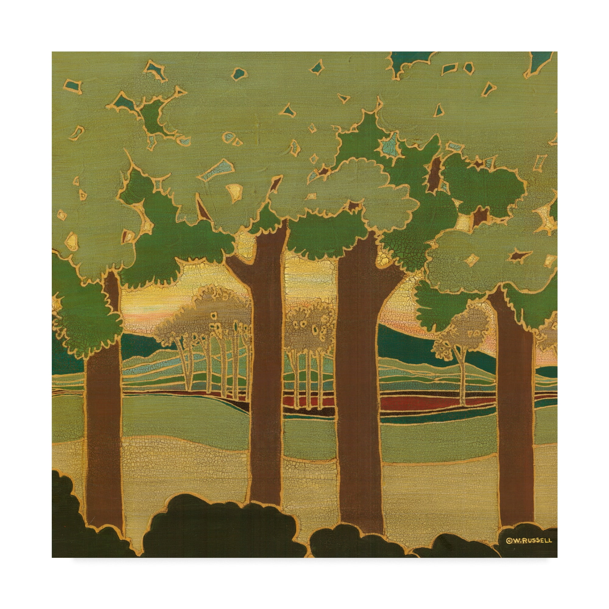Modern Green and Brown Landscape Canvas Print, 14 x 14