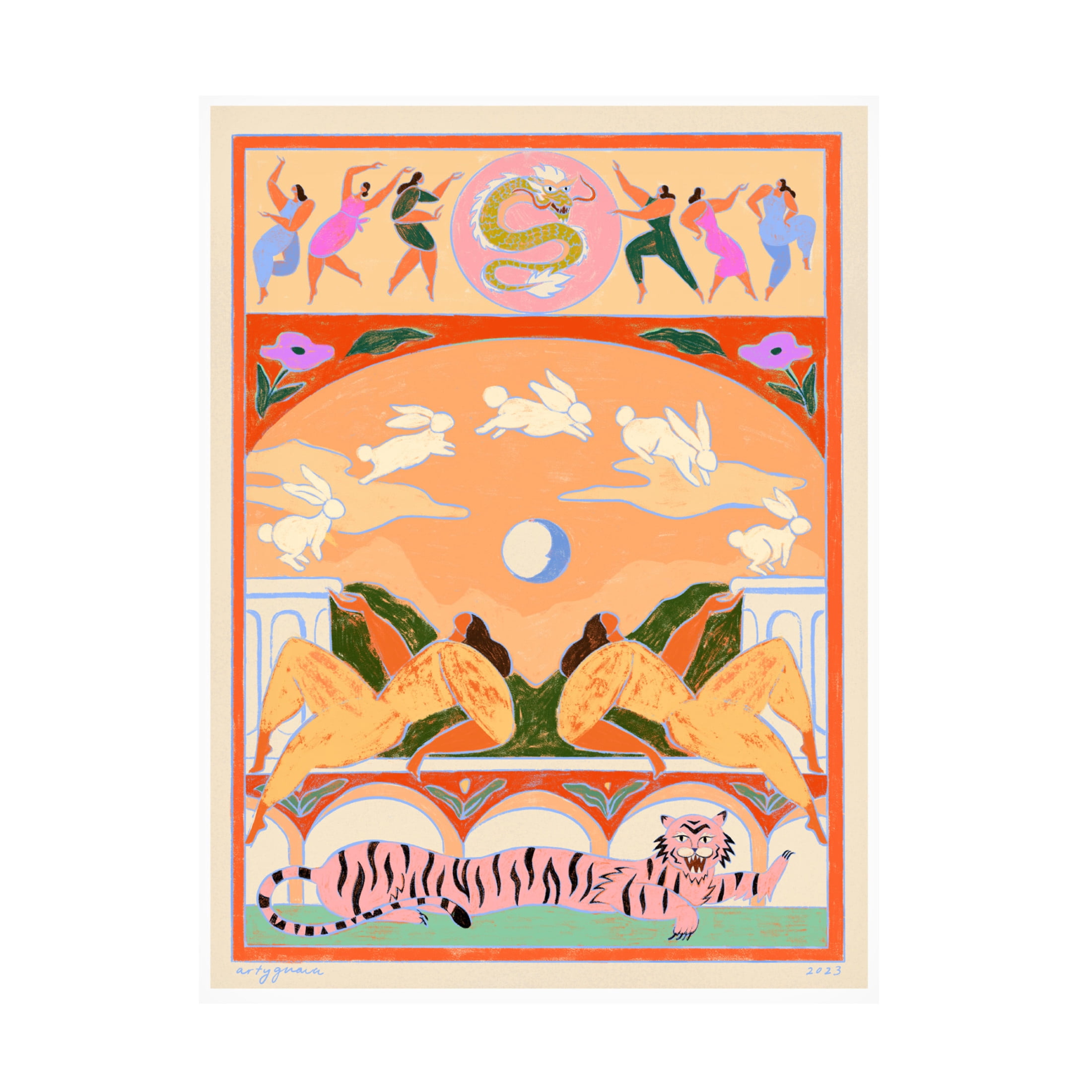 Trademark Fine Art Arty Guava  Rabbit Jumps Over the Moon Canvas Wall Art