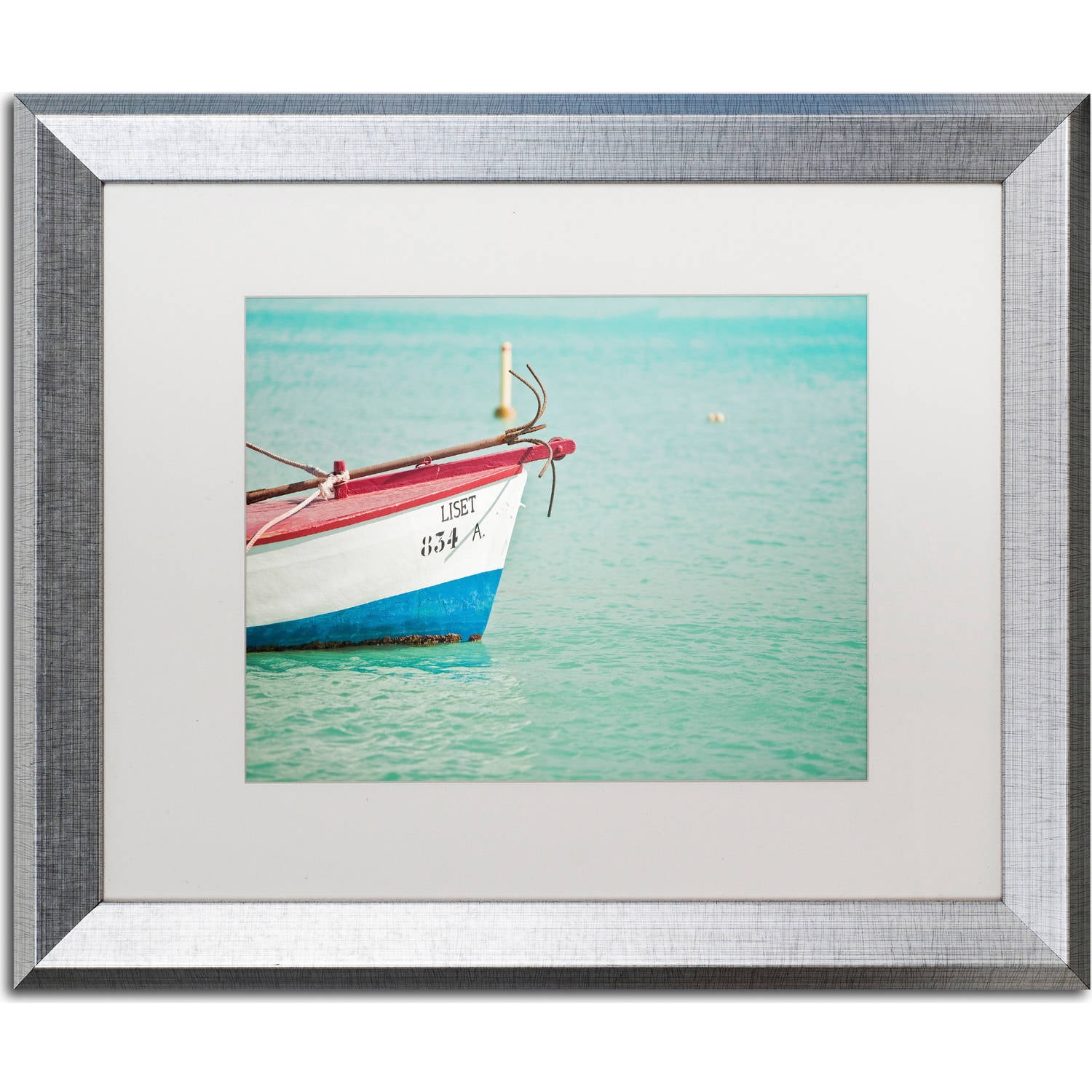 The blue boat painting in silver top frame