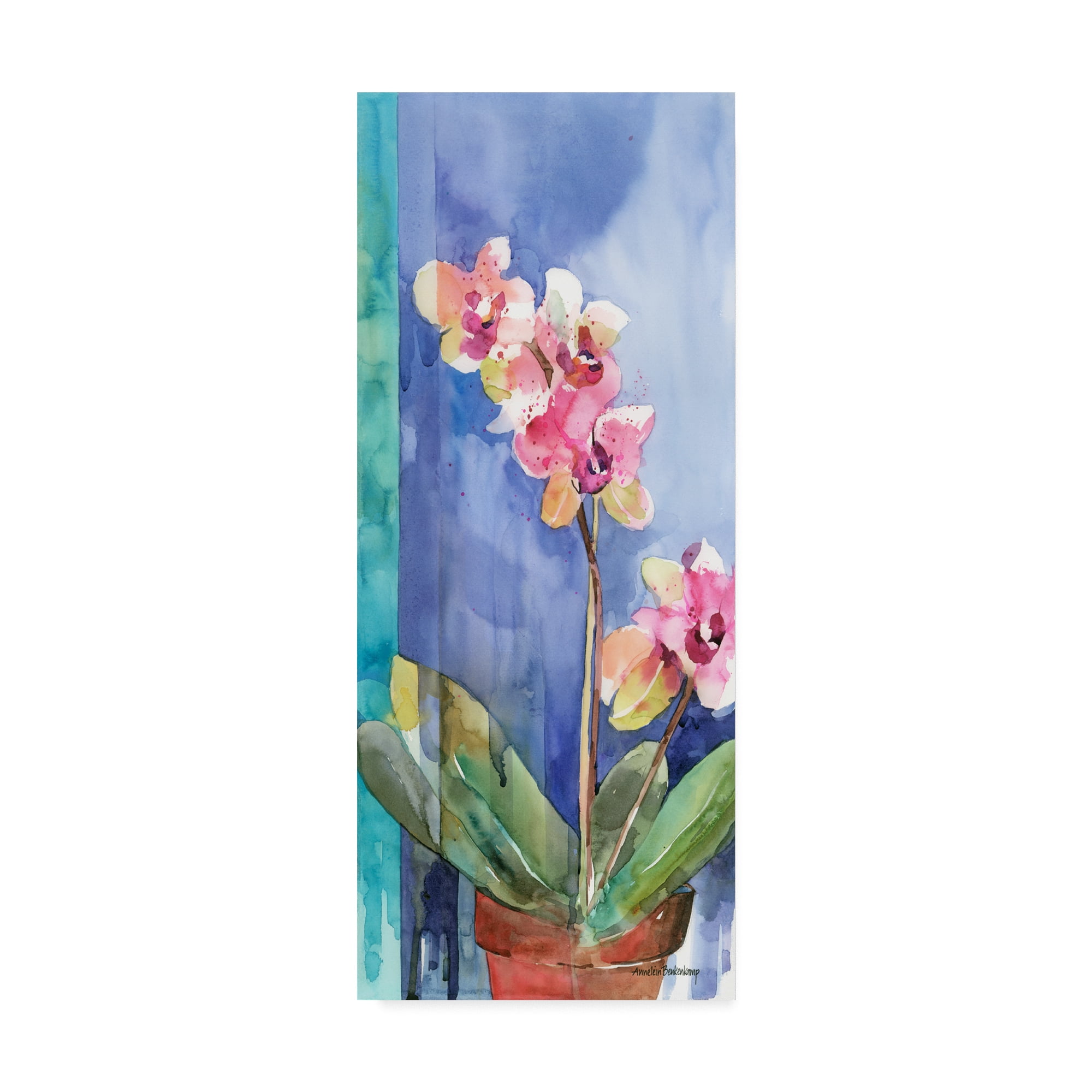 Modern Floral Watercolor Canvas Art in Blue and Pink