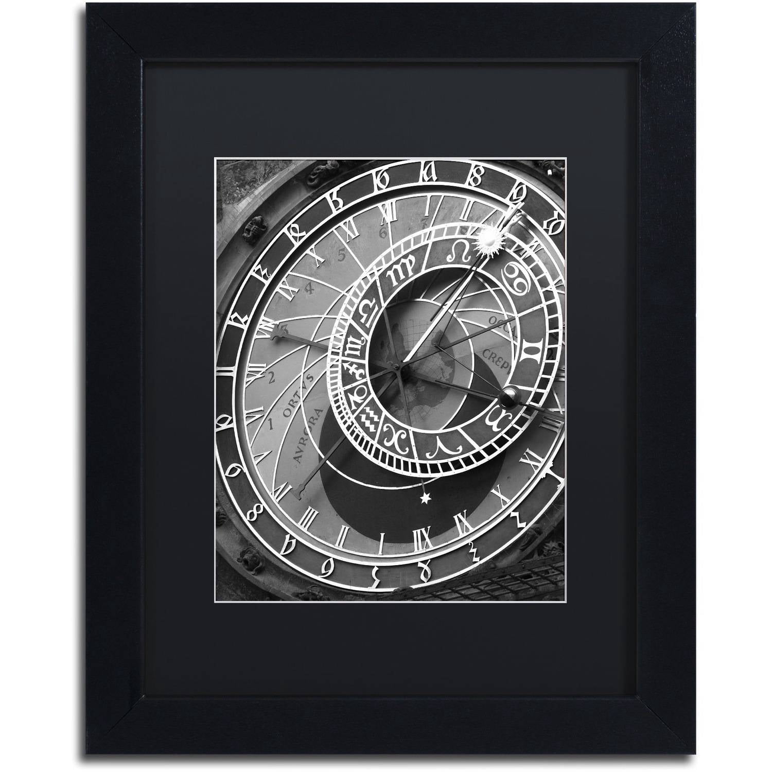 Trademark Fine Art "Astronomic Watch Prague 11" Canvas Art by Moises Levy Black Matte, Black Frame