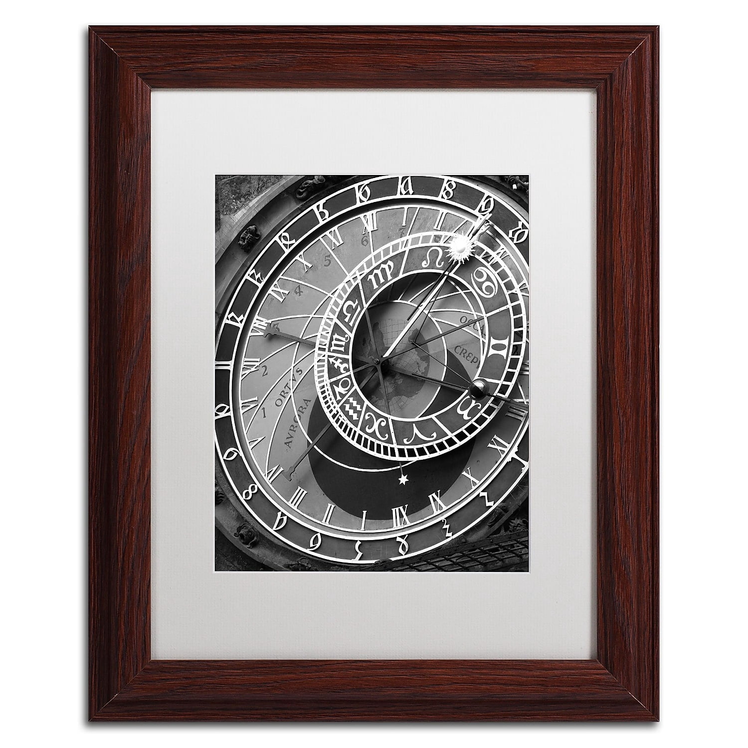 Trademark Fine Art "Astronomic Watch Prague 11" Canvas Art by Moises Levy White Matte, Wood Frame