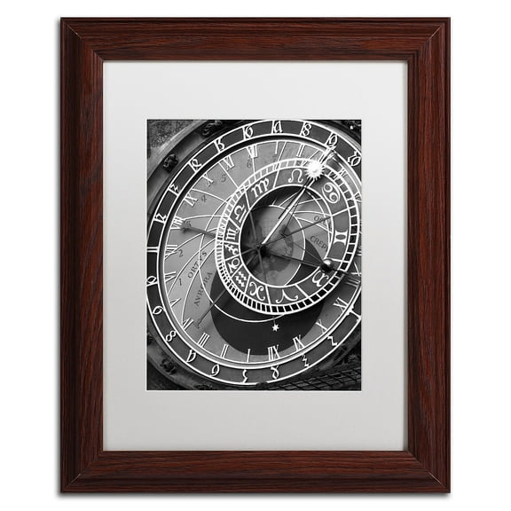 Trademark Fine Art "Astronomic Watch Prague 11" Canvas Art by Moises Levy White Matte, Wood Frame