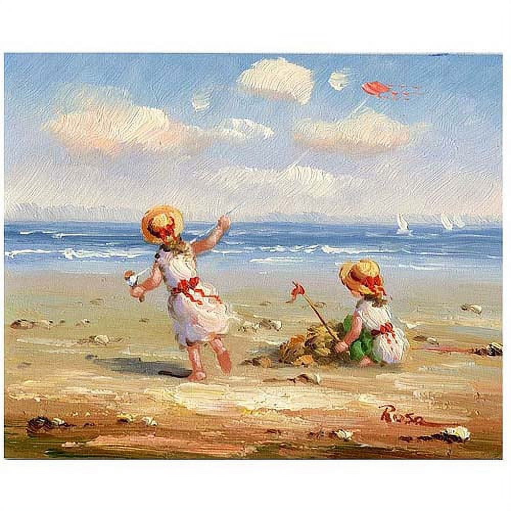 Framed Beach Scene Canvas Art with Children Playing, 32x26