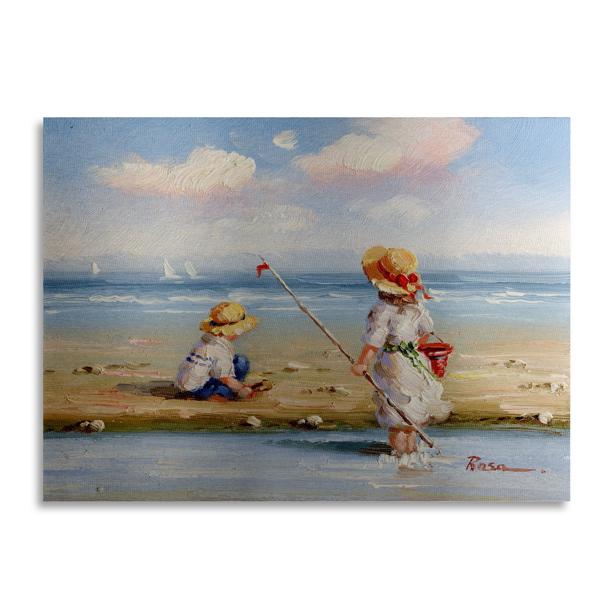 16x22 Light Blue and Tan Brushed Aluminum Beach Scene Art