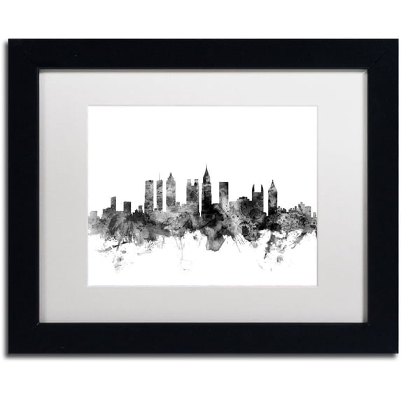 Trademark Fine Art "Atlanta Georgia Skyline B&W" Canvas Art by Michael Tompsett, White Matte, Black Frame