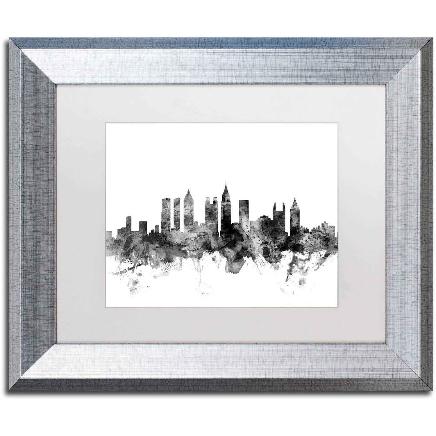 Trademark Fine Art "Atlanta Georgia Skyline B&W" Canvas Art by Michael Tompsett, White Matte, Silver Frame