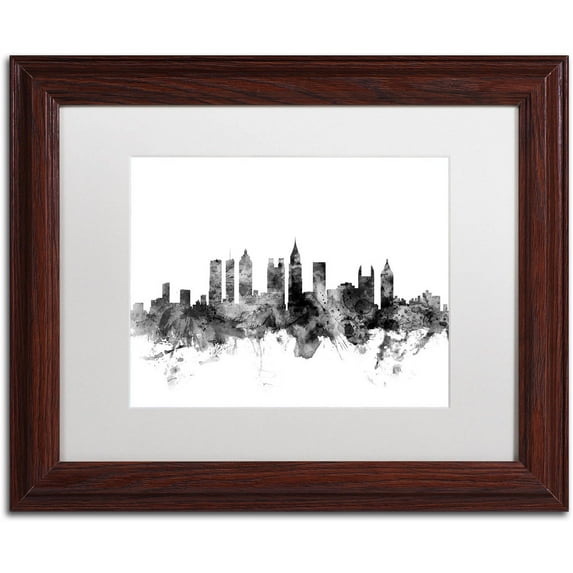 Trademark Fine Art "Atlanta Georgia Skyline B&W" Canvas Art by Michael Tompsett, White Matte, Wood Frame