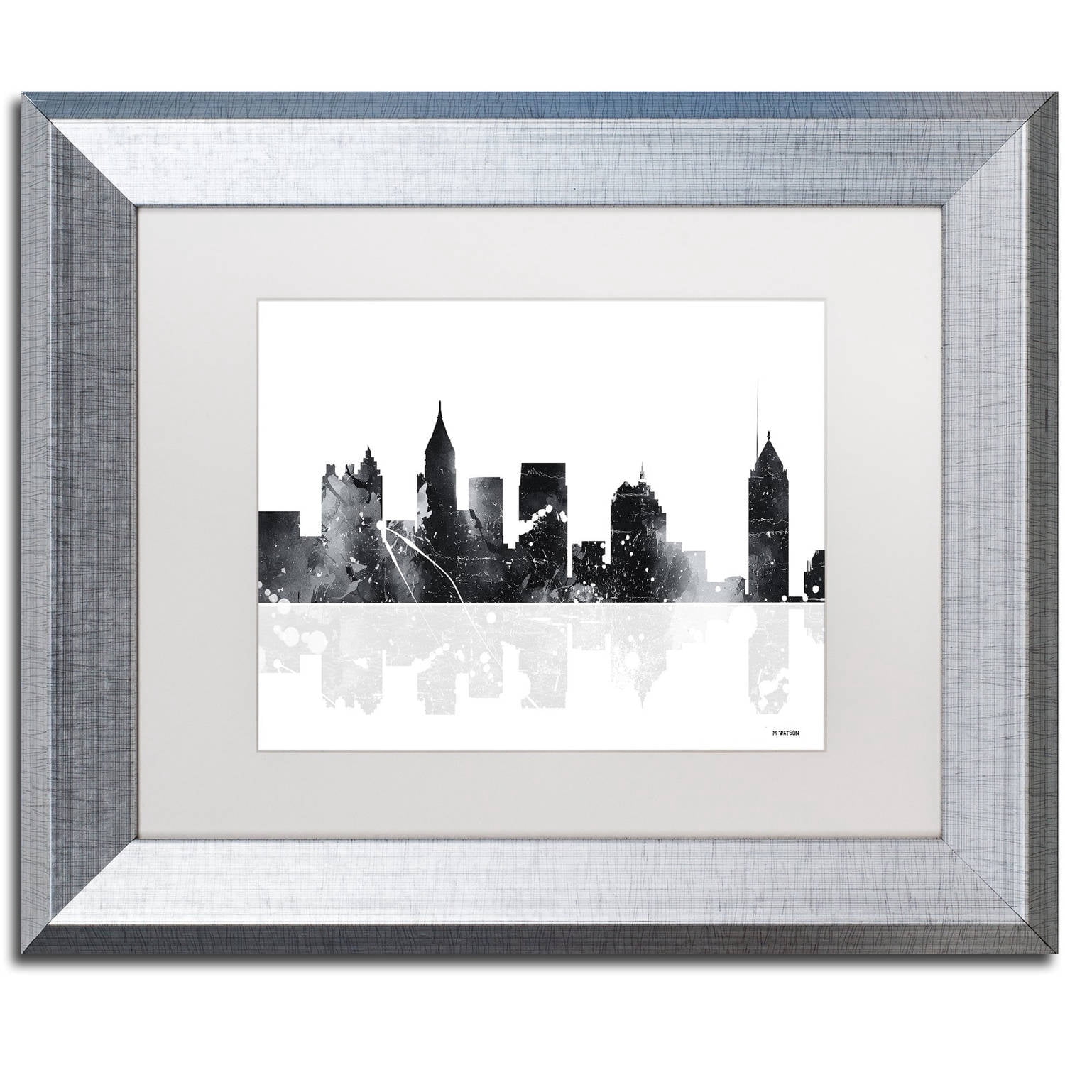 Trademark Fine Art "Atlanta Georgia Skyline BG-1" Canvas Art by Marlene Watson, White Matte, Silver Frame