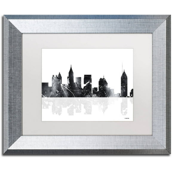 Trademark Fine Art "Atlanta Georgia Skyline BG-1" Canvas Art by Marlene Watson, White Matte, Silver Frame