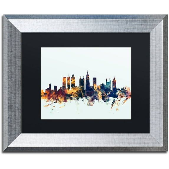 Trademark Fine Art "Atlanta Georgia Skyline Blue" Canvas Art by Michael Tompsett, Black Matte, Silver Frame