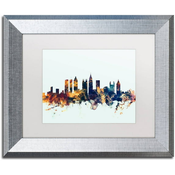 Trademark Fine Art "Atlanta Georgia Skyline Blue" Canvas Art by Michael Tompsett, White Matte, Silver Frame