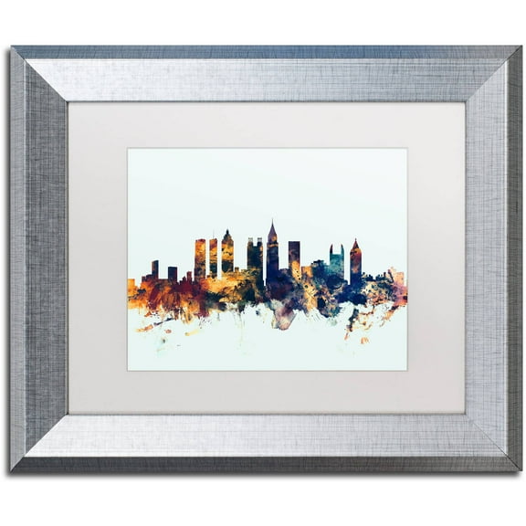 Trademark Fine Art "Atlanta Georgia Skyline Blue" Canvas Art by Michael Tompsett, White Matte, Silver Frame