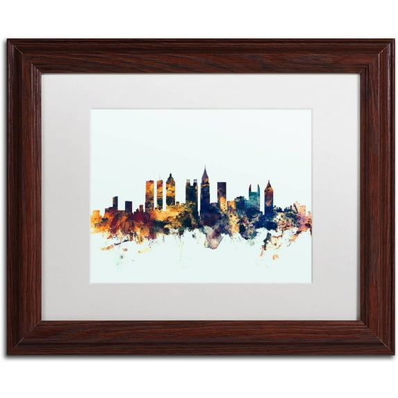 Trademark Fine Art "Atlanta Georgia Skyline Blue" Canvas Art by Michael Tompsett, White Matte, Wood Frame