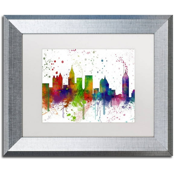 Trademark Fine Art "Atlanta Georgia Skyline Mclr-1" Canvas Art by Marlene Watson, White Matte, Silver Frame