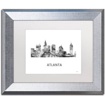 Trademark Fine Art 'Atlanta Georgia Skyline WB-BW' Canvas Art by Marlene Watson, White Matte, Silver Frame