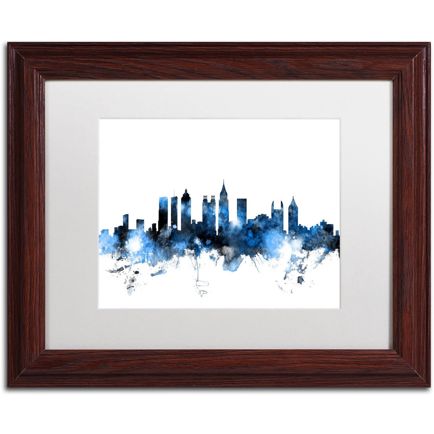 Trademark Fine Art "Atlanta Georgia Skyline White" Canvas Art by Michael Tompsett, White Matte, Wood Frame