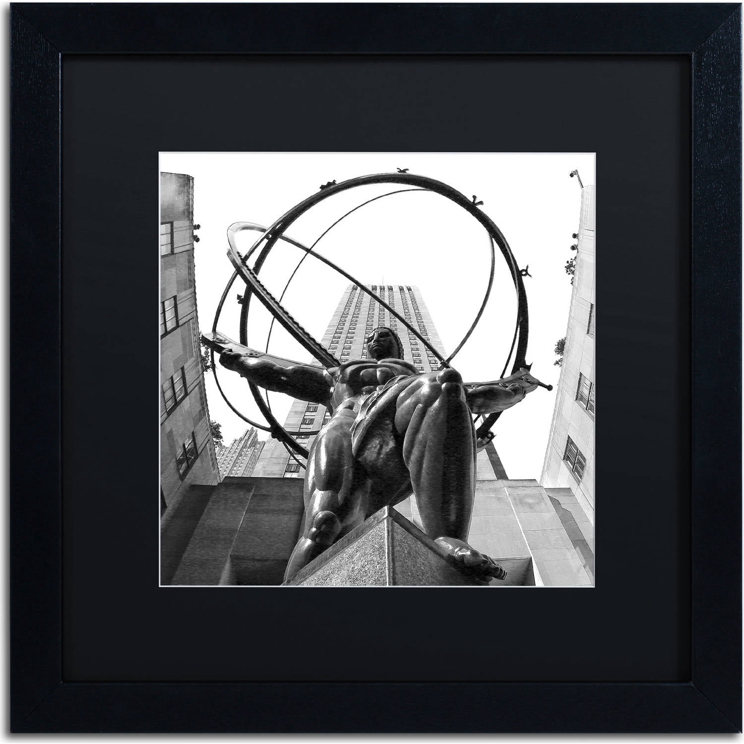 Trademark Fine Art "Atlas Rockefeller Center" Canvas Art by CATeyes, Black Matte, Black Frame
