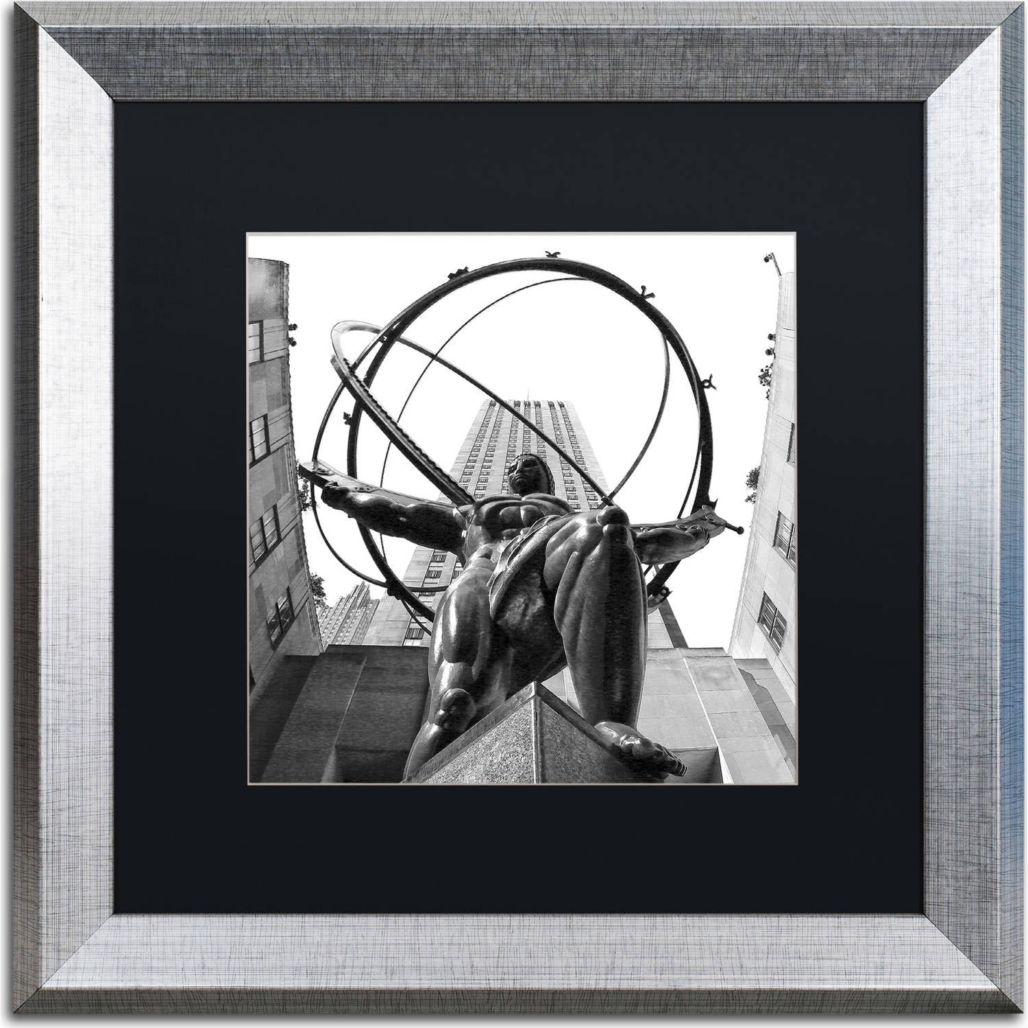 Trademark Fine Art "Atlas Rockefeller Center" Canvas Art by CATeyes, Black Matte, Silver Frame