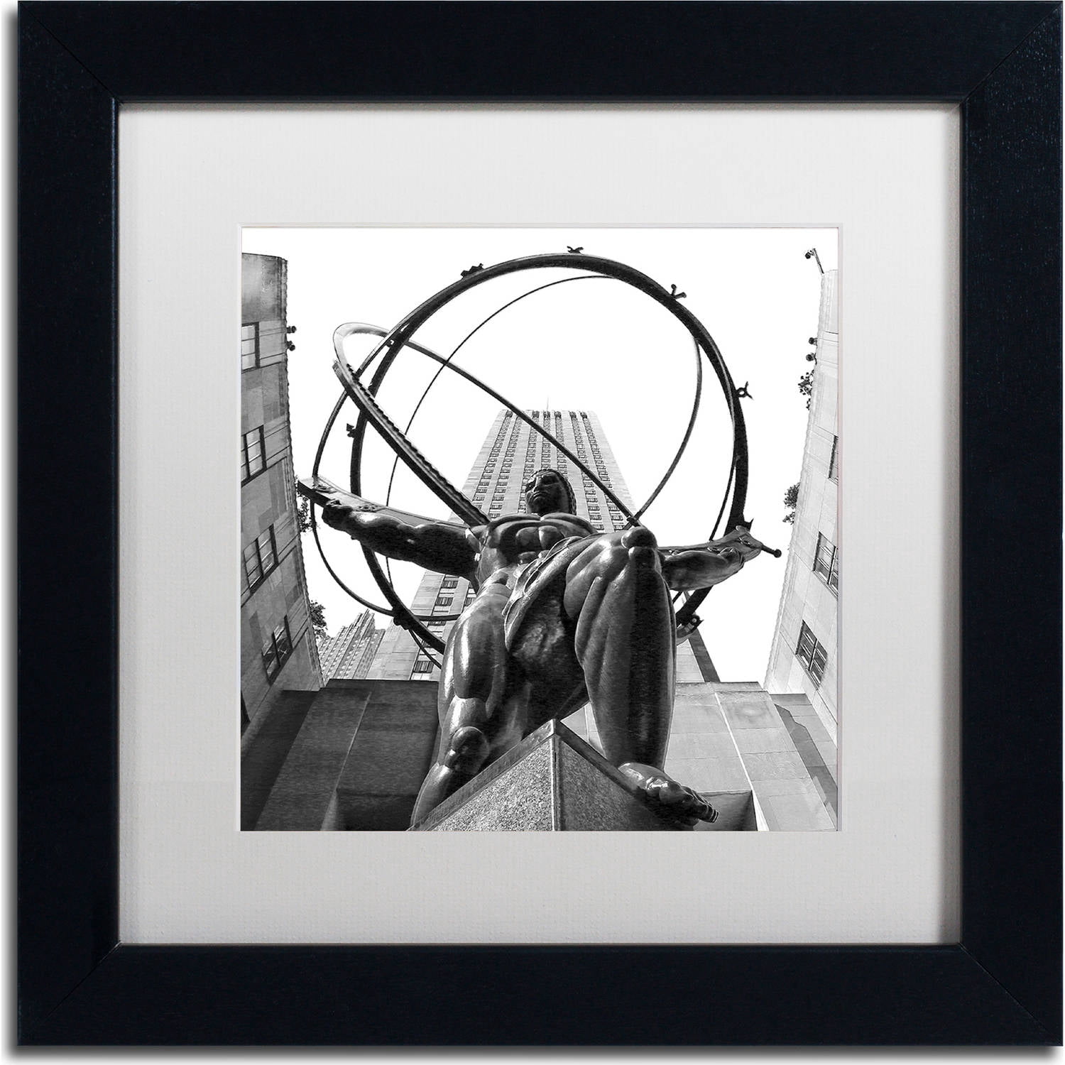 Trademark Fine Art "Atlas Rockefeller Center" Canvas Art by CATeyes, White Matte, Black Frame