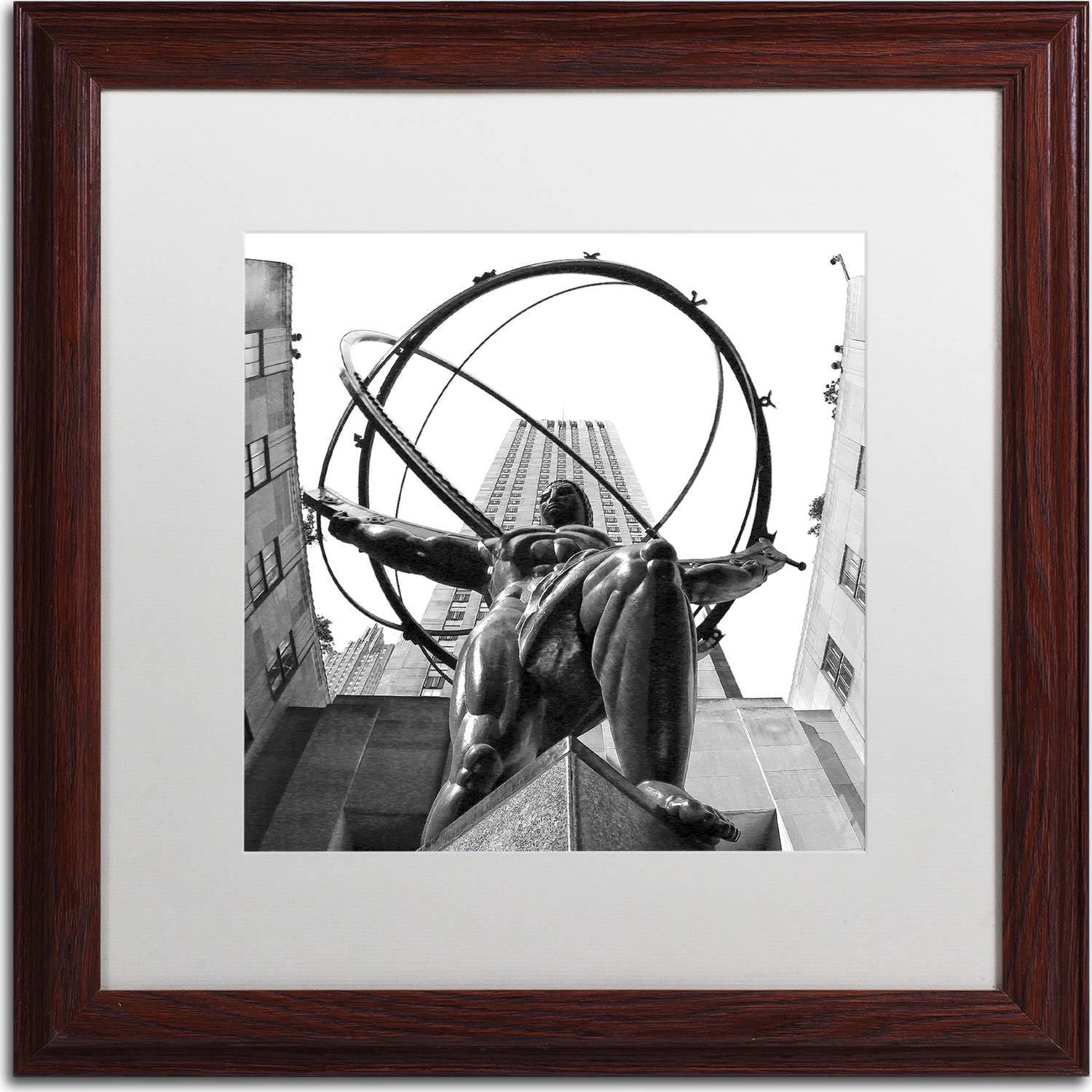 Trademark Fine Art "Atlas Rockefeller Center" Canvas Art by CATeyes, White Matte, Wood Frame